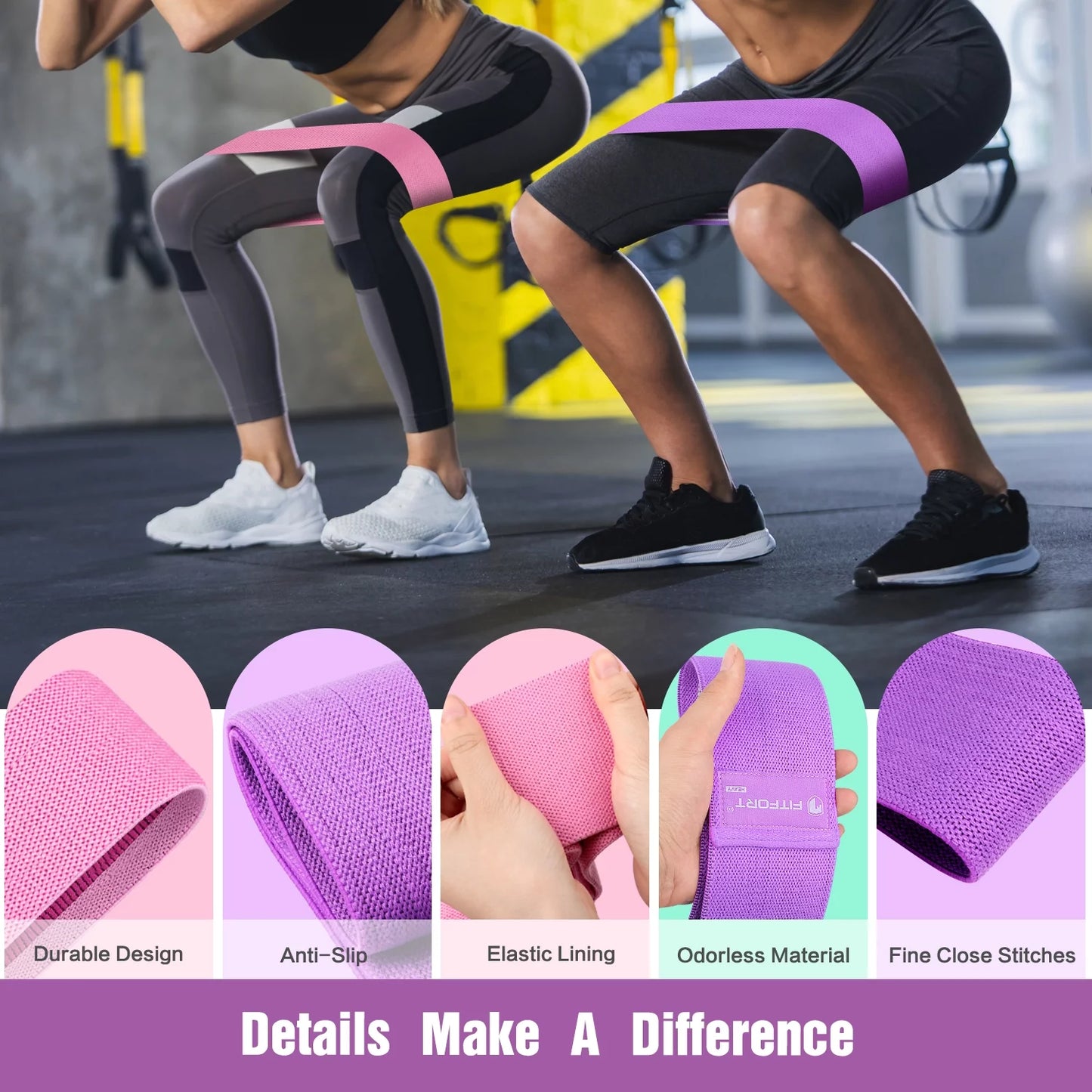 Resistance Bands for Legs and Butt Exercise Bands - Non Slip Elastic Booty Bands, 3 Levels Workout Bands Women Sports Fitness Band for Squat Glute Hip Training